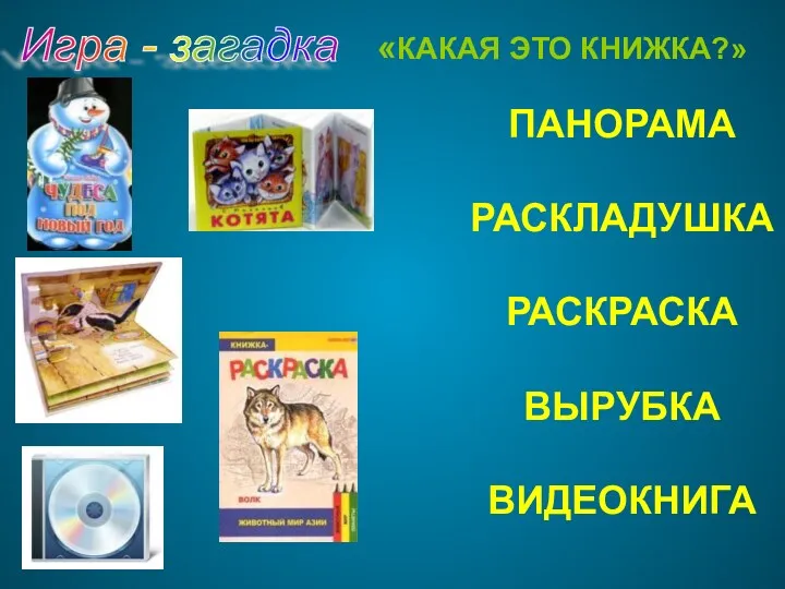 Игра - загадка ПАНОРАМА РАСКЛАДУШКА РАСКРАСКА ВЫРУБКА ВИДЕОКНИГА «КАКАЯ ЭТО КНИЖКА?»