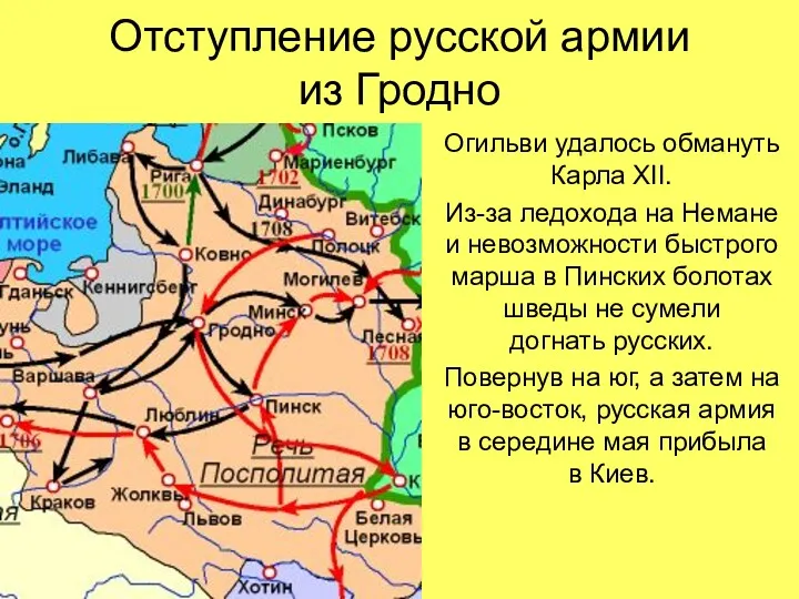 Отступление русской армии из Гродно Огильви удалось обмануть Карла XII.