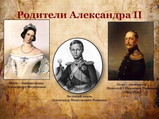 Родители Александра II Великий князь Александр Николаевич Романов Мать –