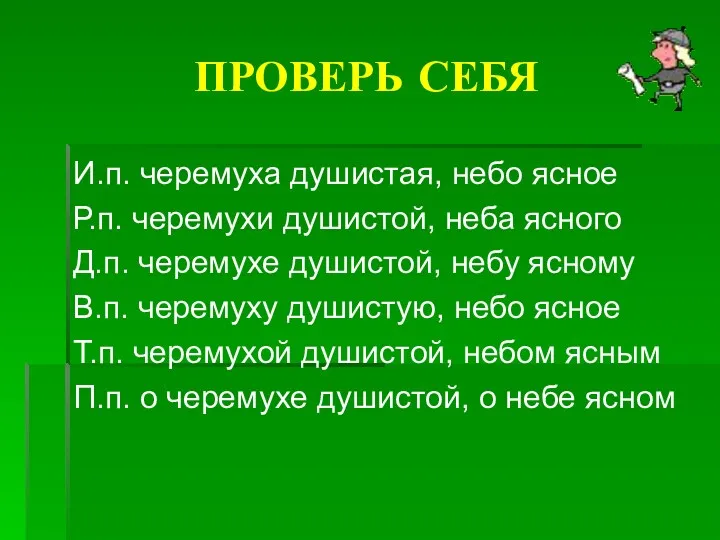 ПРОВЕРЬ СЕБЯ И.п. черемуха душистая, небо ясное Р.п. черемухи душистой,