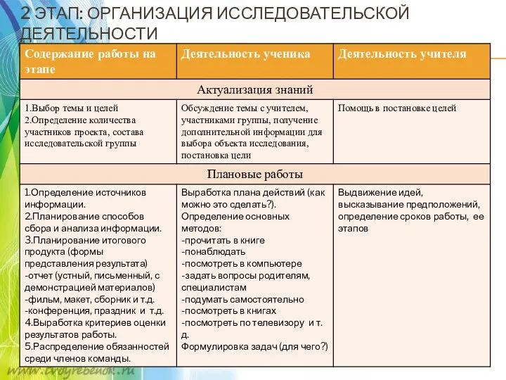 2 этап: Организация исследовательской деятельности