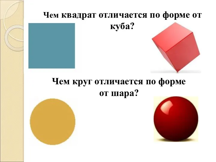 Чем квадрат отличается по форме от куба? Чем круг отличается по форме от шара?
