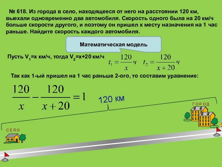 Математическая модель № 618. Из города в село, находящееся от