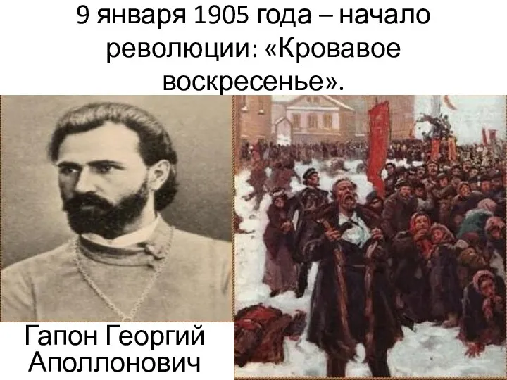 9 января 1905 года – начало революции: «Кровавое воскресенье». Гапон Георгий Аполлонович