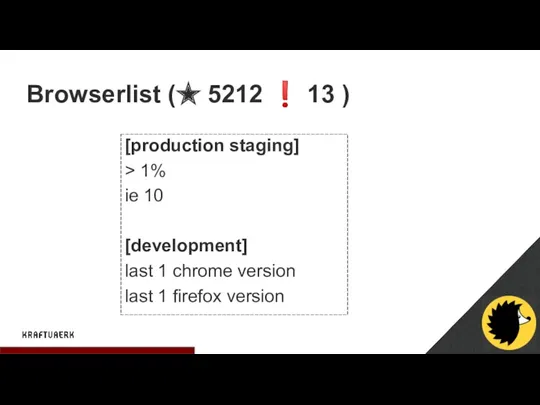 Browserlist (★ 5212 ❗ 13 ) [production staging] > 1%