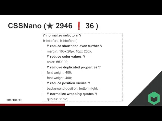 CSSNano (★ 2946 ❗ 36 ) /* normalize selectors */