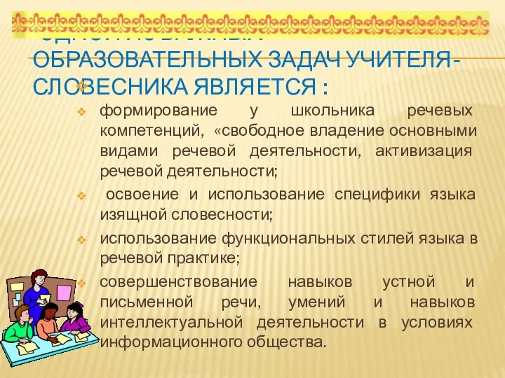 Одной из важных образовательных задач учителя-словесника является : формирование у