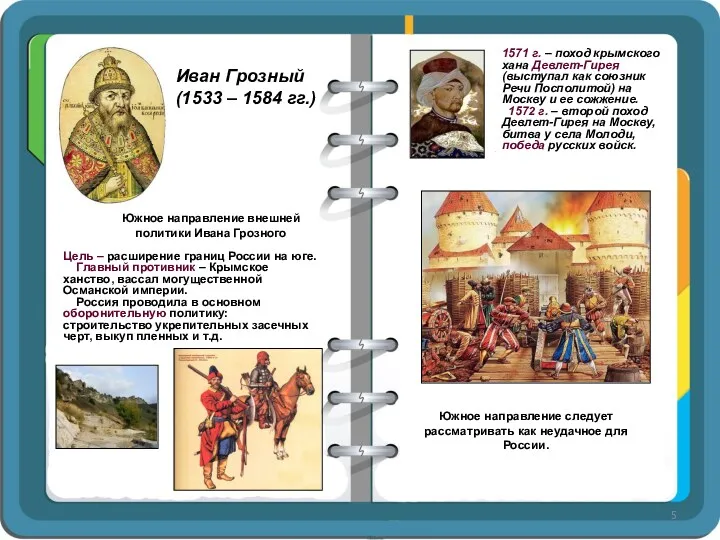 Южное направление внешней политики Ивана Грозного Иван Грозный (1533 – 1584 гг.) Цель