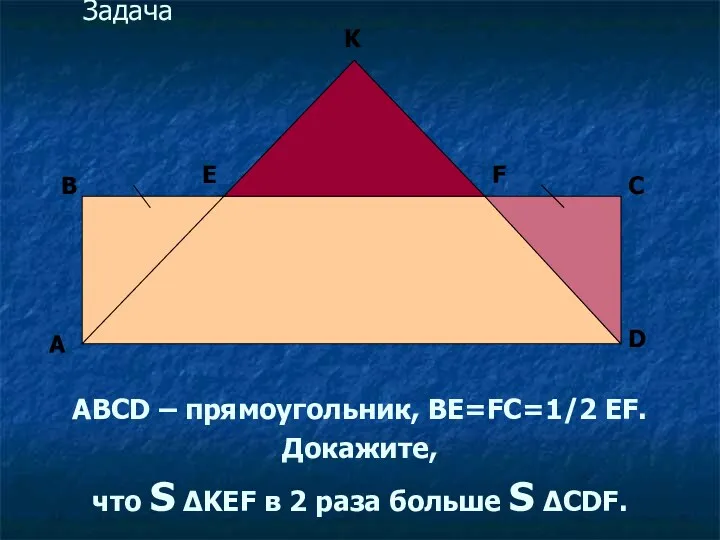 Задача ABCD – прямоугольник, BE=FC=1/2 EF. Докажите, что S ΔKEF