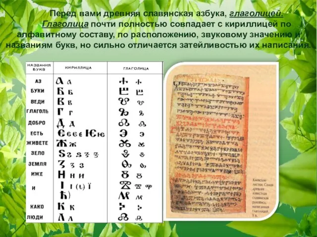Перед вами древняя славянская азбука, глаголицей. Глаголица почти полностью совпадает