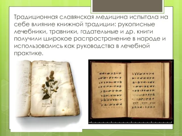 Традиционная славянская медицина испытала на себе влияние книжной традиции: рукописные