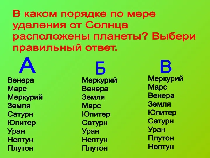 В каком порядке по мере удаления от Солнца расположены планеты?