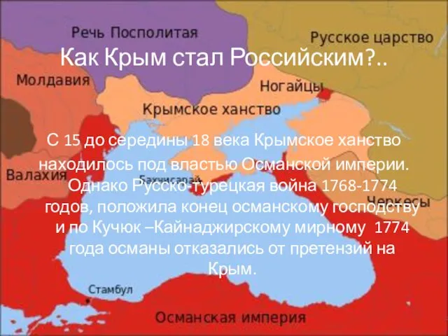Как Крым стал Российским?.. С 15 до середины 18 века Крымское ханство находилось