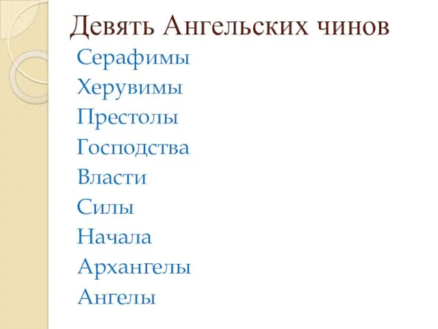 Девять Ангельских чинов Серафимы Херувимы Престолы Господства Власти Силы Начала Архангелы Ангелы