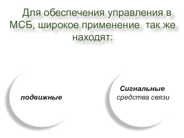 Для обеспечения управления в МСБ, широкое применение так же находят: подвижные Сигнальные средства связи