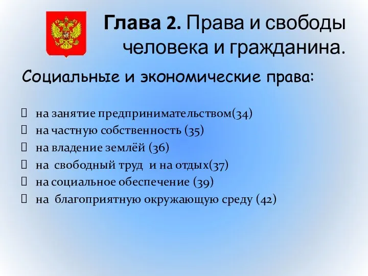 Глава 2. Права и свободы человека и гражданина. Социальные и