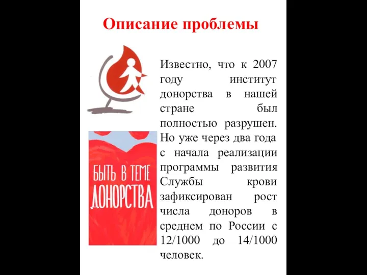 Описание проблемы Известно, что к 2007 году институт донорства в