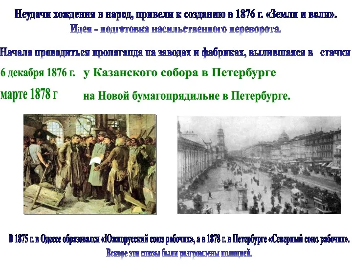 Неудачи хождения в народ, привели к созданию в 1876 г.