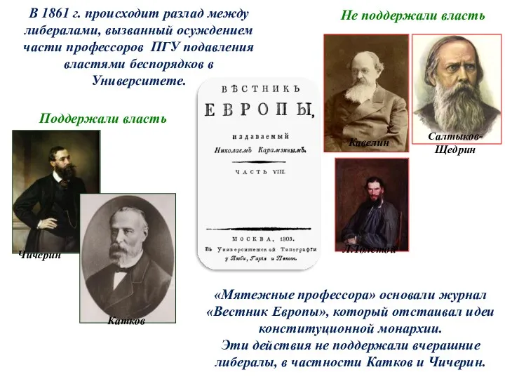 «Мятежные профессора» основали журнал «Вестник Европы», который отстаивал идеи конституционной