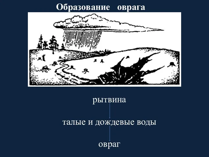 Образование оврага рытвина талые и дождевые воды овраг