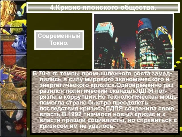 4.Кризис японского общества. Современный Токио. В 70-е гг. темпы промышленного