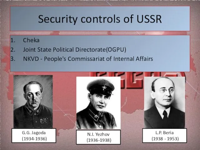 Security controls of USSR Cheka Joint State Political Directorate(OGPU) NKVD