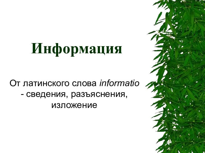 Информация От латинского слова informatio - сведения, разъяснения, изложение