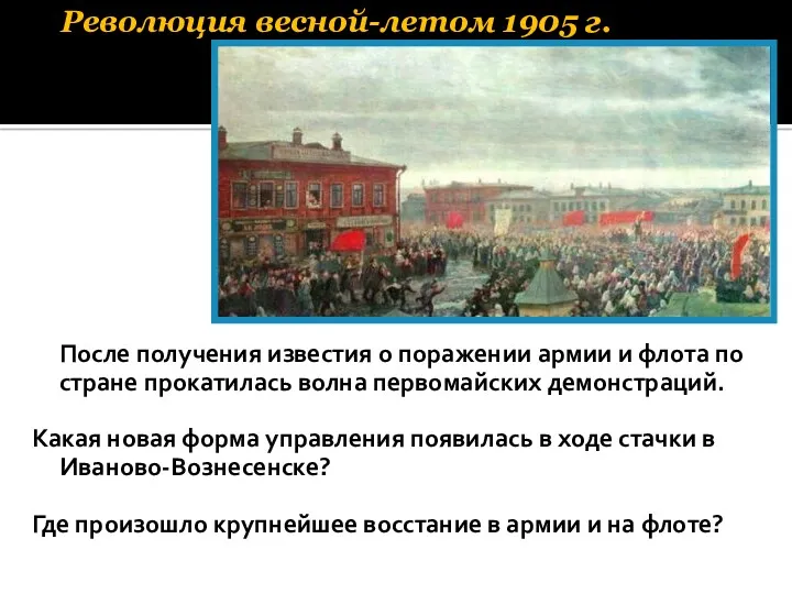 Иваново- Вознесенская стачка. После получения известия о поражении армии и