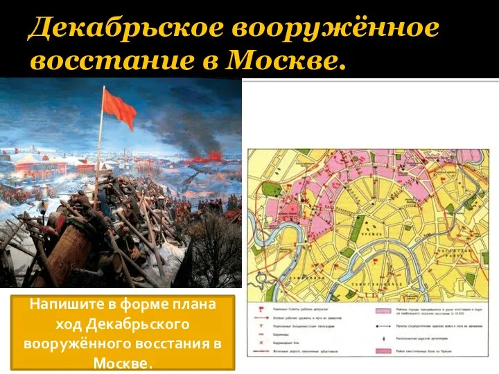 Декабрьское вооружённое восстание в Москве. Напишите в форме плана ход Декабрьского вооружённого восстания в Москве.