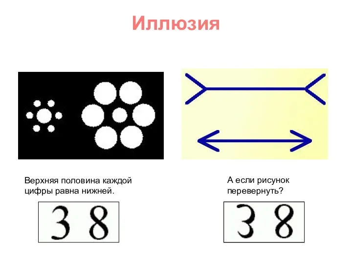 Иллюзия Верхняя половина каждой цифры равна нижней. А если рисунок перевернуть?