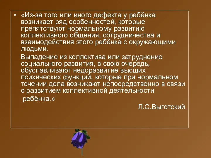 «Из-за того или иного дефекта у ребёнка возникает ряд особенностей, которые препятствуют нормальному