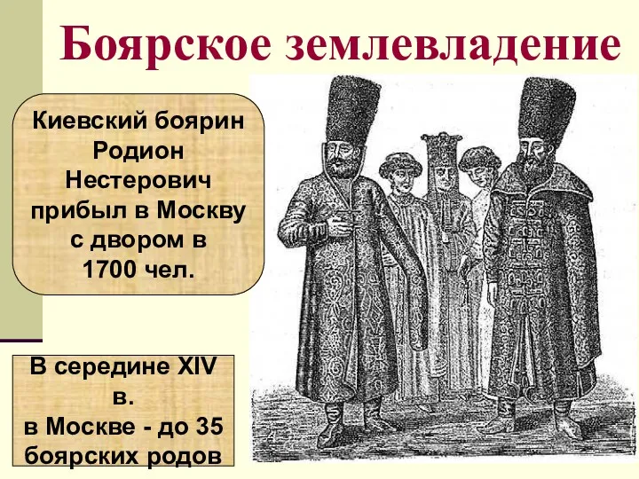 Боярское землевладение Киевский боярин Родион Нестерович прибыл в Москву с