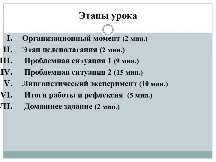 Этапы урока Организационный момент (2 мин.) Этап целеполагания (2 мин.)