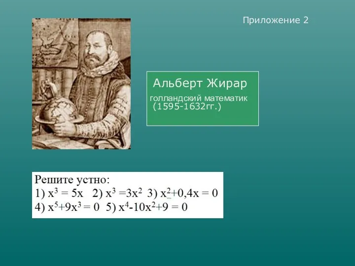 Альберт Жирар (1595-1632гг.) Приложение 2 голландский математик