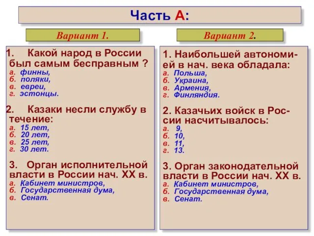 Часть А: Какой народ в России был самым бесправным ?