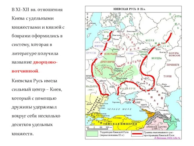 В XI–XII вв. отношения Киева с удельными княжествами и князей