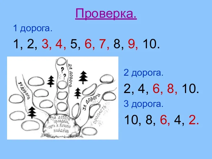 Проверка. 1 дорога. 1, 2, 3, 4, 5, 6, 7,