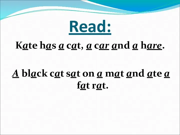 Read: Kate has a cat, a car and a hare.