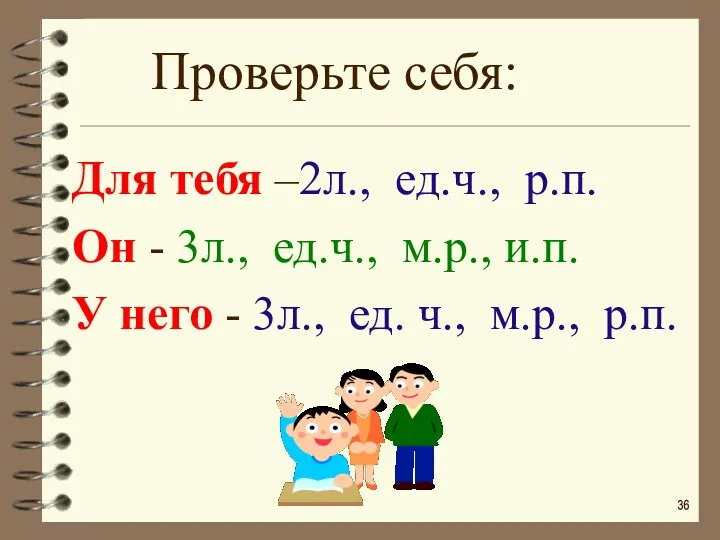 Проверьте себя: Для тебя –2л., ед.ч., р.п. Он - 3л.,