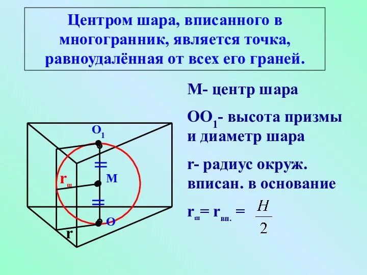 Центром шара, вписанного в многогранник, является точка, равноудалённая от всех