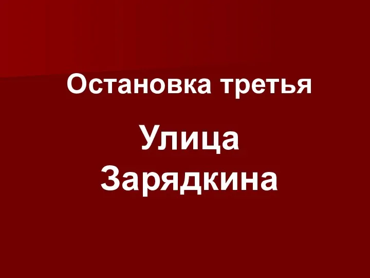 Остановка третья Улица Зарядкина