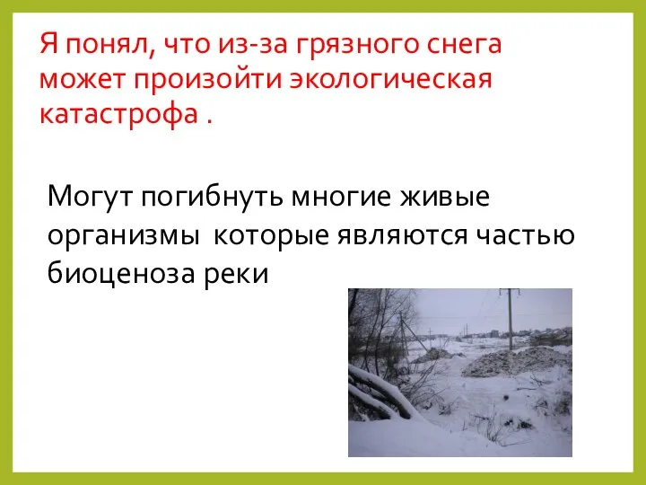 Я понял, что из-за грязного снега может произойти экологическая катастрофа