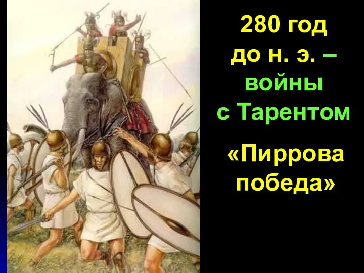 280 год до н. э. – войны с Тарентом «Пиррова победа»