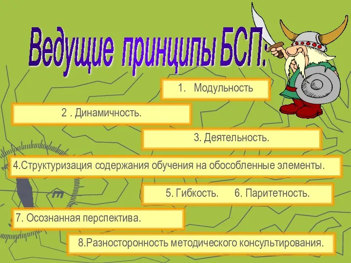 Ведущие принципы БСП: 4.Структуризация содержания обучения на обособленные элементы. 5.