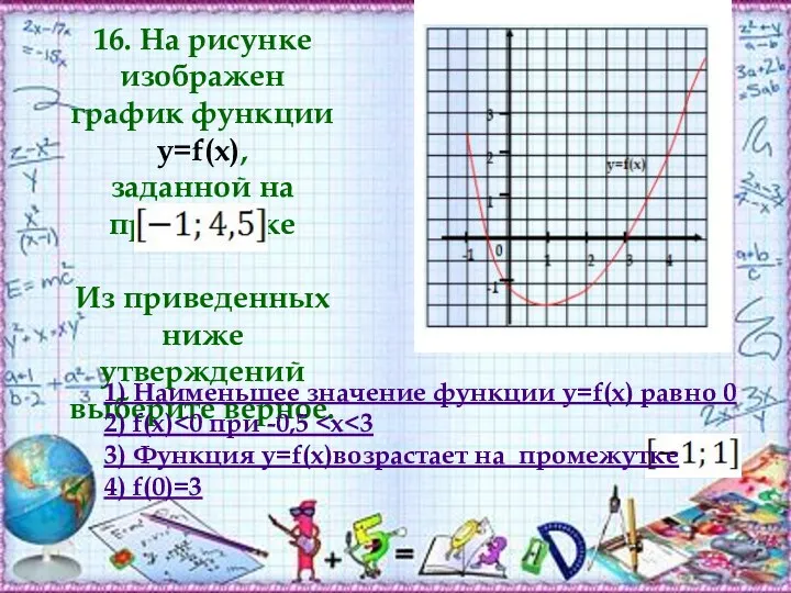 16. На рисунке изображен график функции y=f(x), заданной на промежутке Из приведенных ниже