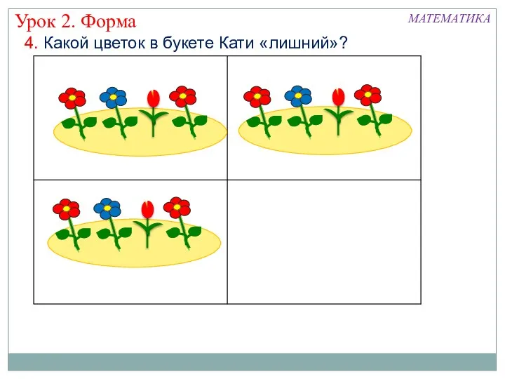 4. Какой цветок в букете Кати «лишний»? Урок 2. Форма МАТЕМАТИКА