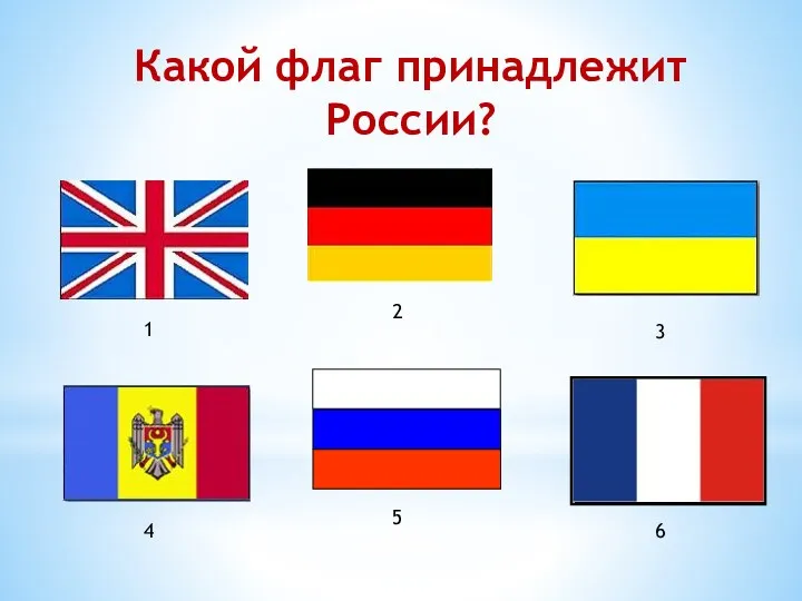 Какой флаг принадлежит России? 1 2 3 4 5 6