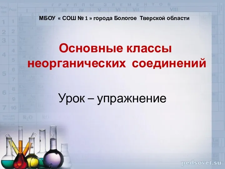 МБОУ « СОШ № 1 » города Бологое Тверской области Основные классы неорганических