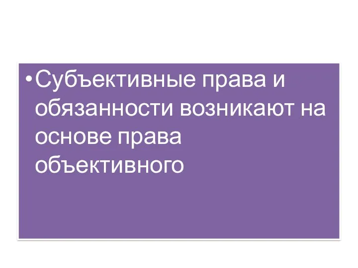 Субъективные права и обязанности возникают на основе права объективного