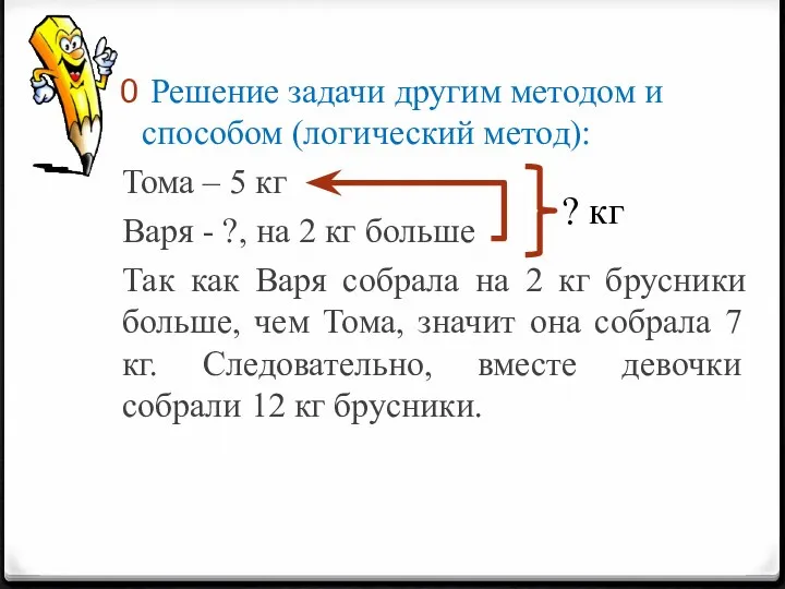 Решение задачи другим методом и способом (логический метод): Тома –